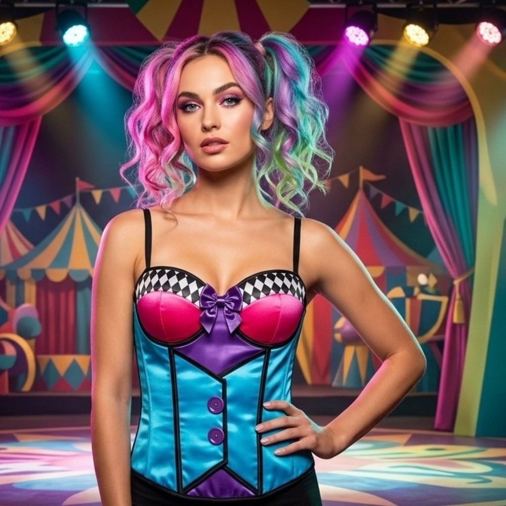 Storybook Mad Hatter Corset Top Alice in Wonderland Costume Blue Pink M/L